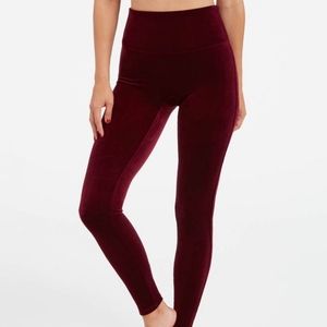 NWT SPANX VELVET Deep Burgandy LEGGINGS